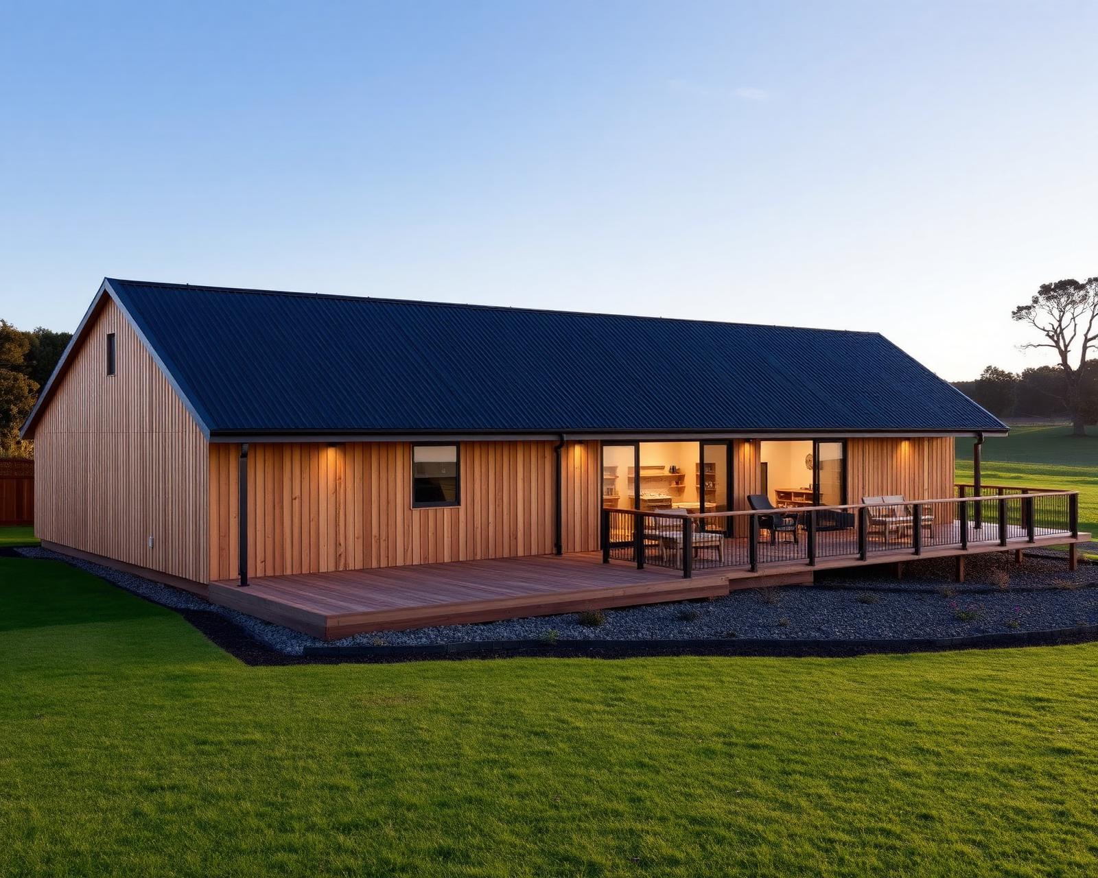 Dargaville Farmhouse — long single-storey kitset timber home on green Northland farmland