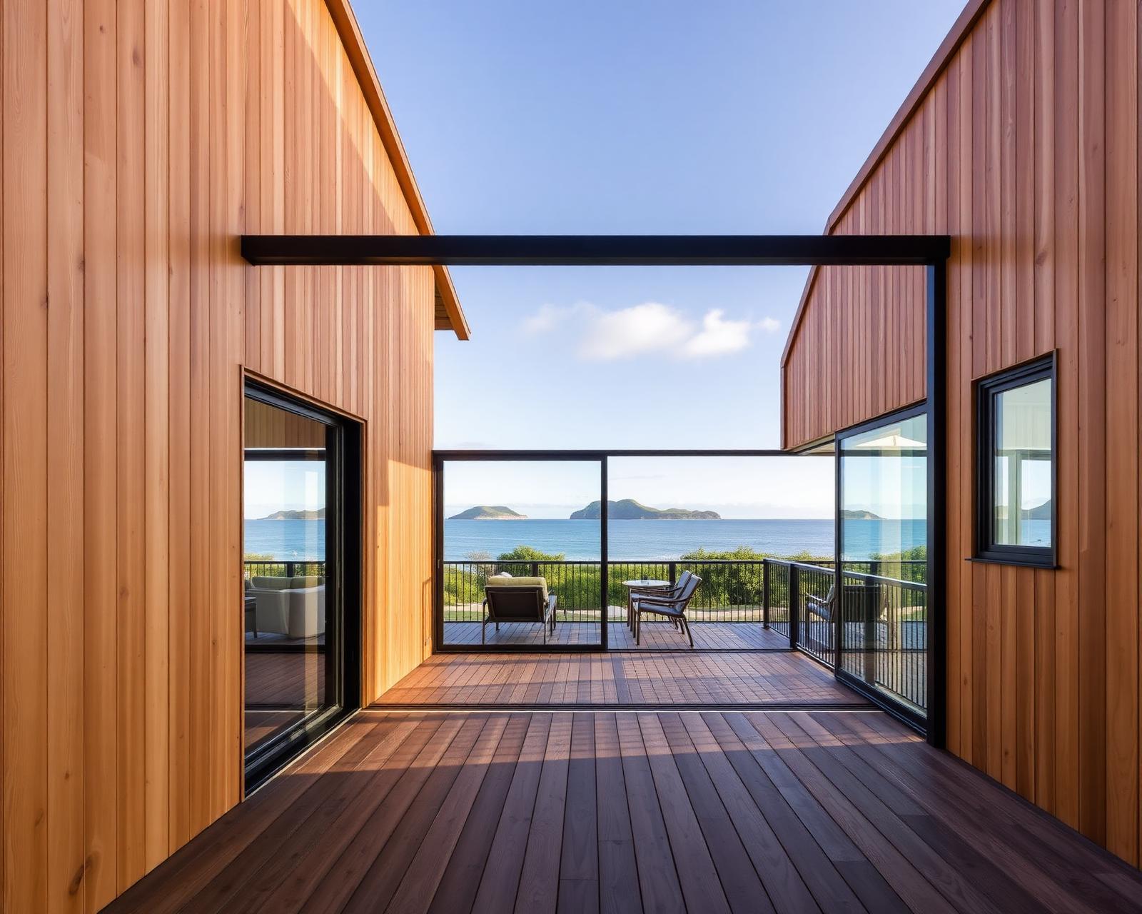 Paihia House — coastal solid timber home with covered deck overlooking the Bay of Islands